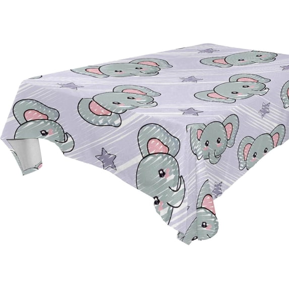 SKYSONIC 60"x108" Square Tablecloth with Cute Elephant Prints, Anti-Wrinkle and Smooth Table Cloth for Kitchen/Home Party Decoration