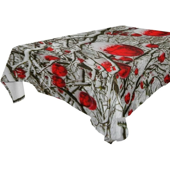 SKYSONIC 60"x120" Square Tablecloth with Christmas Winter Tree Snow Balls Prints, Anti-Wrinkle and Smooth Table Cloth for Kitchen/Home Party Decoration