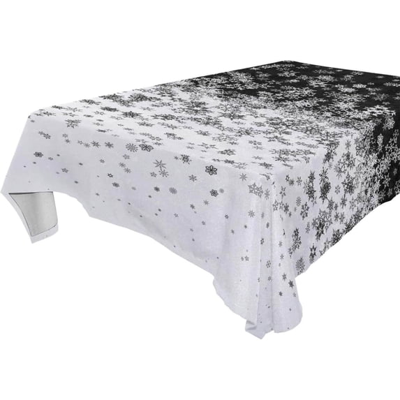 SKYSONIC 60"x120" Square Tablecloth with Snowflake Black and White Background Prints, Anti-Wrinkle and Smooth Table Cloth for Kitchen/Home Party Decoration