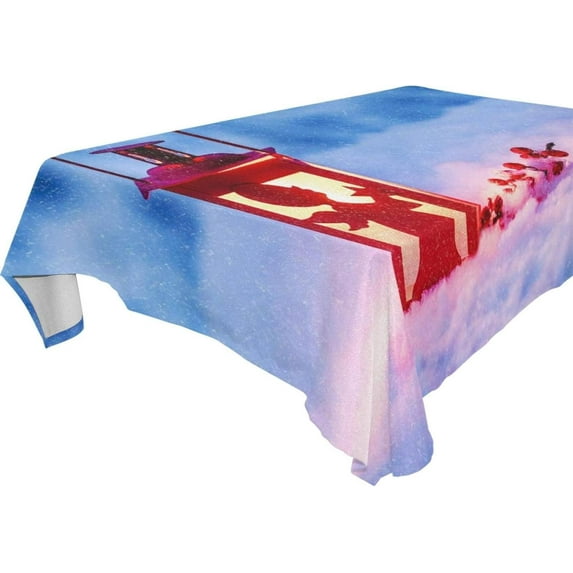 SKYSONIC 60"x120" Square Tablecloth with Lantern in The Snow Prints, Anti-Wrinkle and Smooth Table Cloth for Kitchen/Home Party Decoration