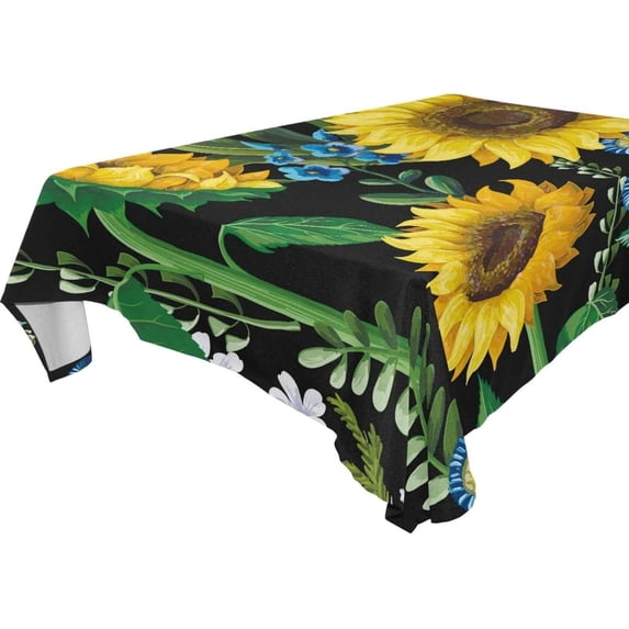SKYSONIC 60”x90" Square Tablecloth with Seamless Pattern Sunflower On Black Background Prints, Anti-Wrinkle and Smooth Table Cloth for Kitchen/Home Decoration