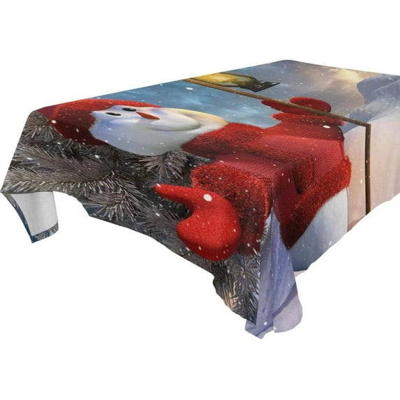 SKYSONIC 60”x90" Square Tablecloth with Christmas Snowman Oil Lamp Prints, Anti-Wrinkle and Smooth Table Cloth for Kitchen/Home Decoration