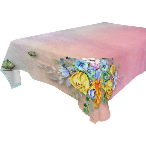 SKYSONIC 60”x90" Square Tablecloth with Flower Background-6 Prints, Anti-Wrinkle and Smooth Table Cloth for Kitchen/Home Decoration