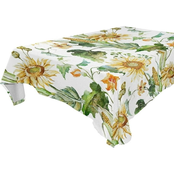 SKYSONIC 60”x90" Square Tablecloth with Watercolor Bright Sunflowers Prints, Anti-Wrinkle and Smooth Table Cloth for Kitchen/Home Decoration