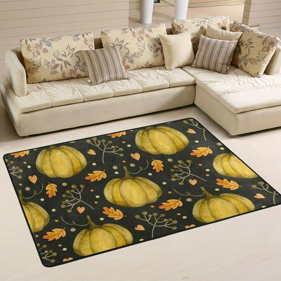 SKYSONIC 72x48in Autumn Vintage Pumpkins Area Rug, Harvest Thanksgiving Non-Slip Floor Carpet for Indoor Living Dining Room and Bedroom Area