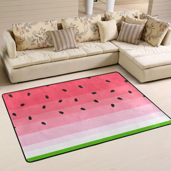 SKYSONIC 72x48in Cartoon Watermelon Area Rug, Summer Fruit Floor Carpet for Indoor Living Dining Room and Bedroom Area
