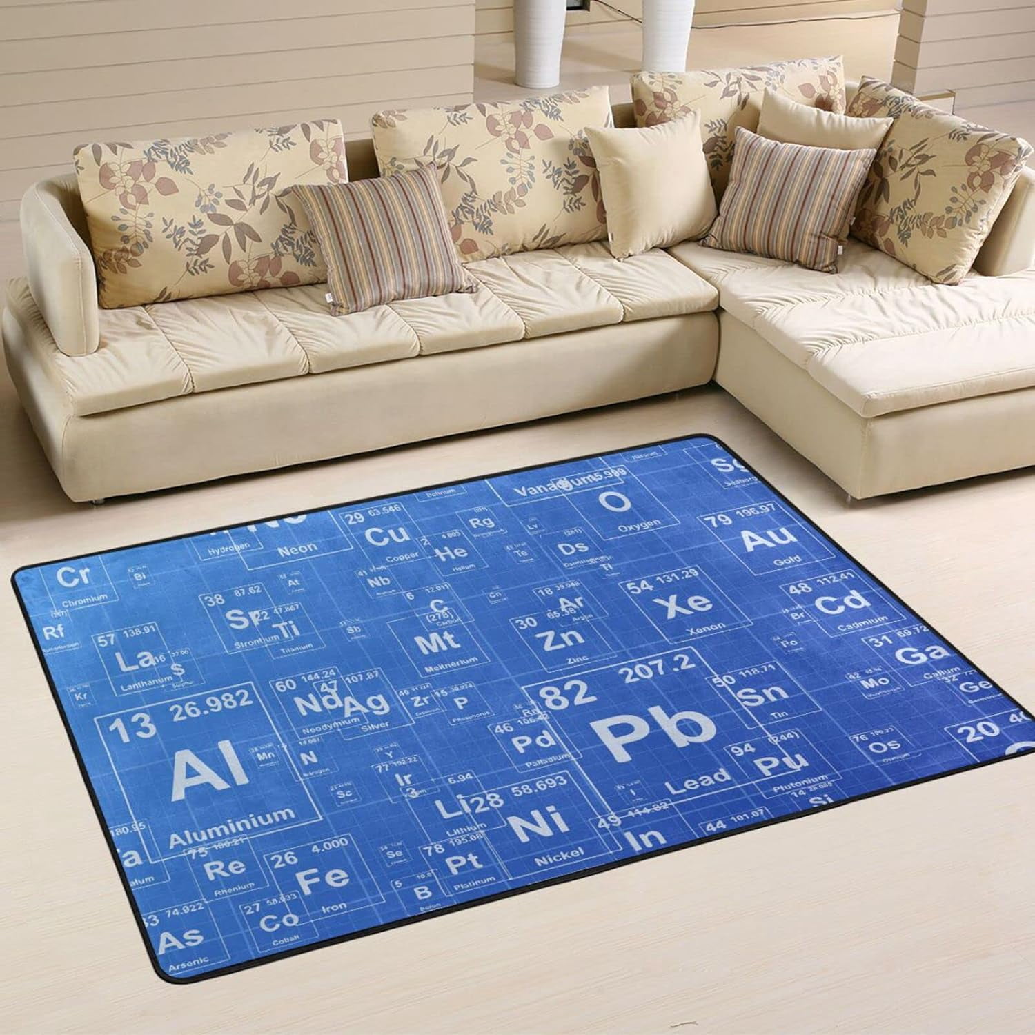 SKYSONIC 72x48in Chemical Elements Area Rug, Periodic Table of Elements ...