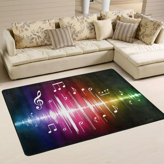 SKYSONIC 72x48in Color Spectrum Pulse Area Rug, Musical Notes Original Non-Slip Floor Carpet for Indoor Living Dining Room and Bedroom Area