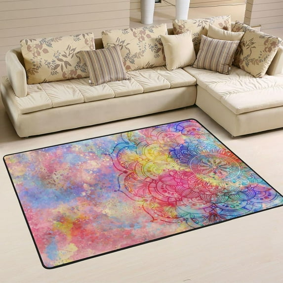 SKYSONIC 72x48in Colorful Mandala Area Rug, Floor Carpet for Indoor Living Dining Room and Bedroom Area