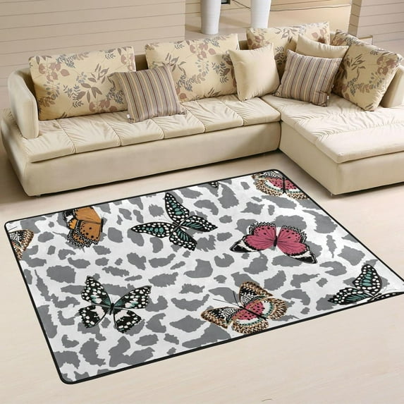 SKYSONIC 72x48in Leopard Butterflies Area Rug, Floor Carpet for Indoor Living Dining Room and Bedroom Area