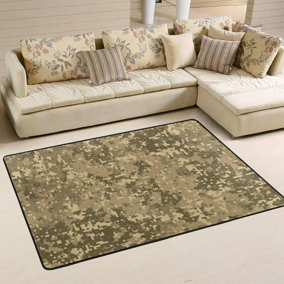 SKYSONIC 72x48in Military Camo Area Rug, Camouflage Floor Carpet for Indoor Living Dining Room and Bedroom Area