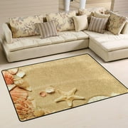 SKYSONIC 72×48in Sand Shells Summer Area Rug, Beach Sandy Non-Slip Floor Carpet Comfort Floor Mats Decor for Indoor Living Dining Room and Bedroom Area