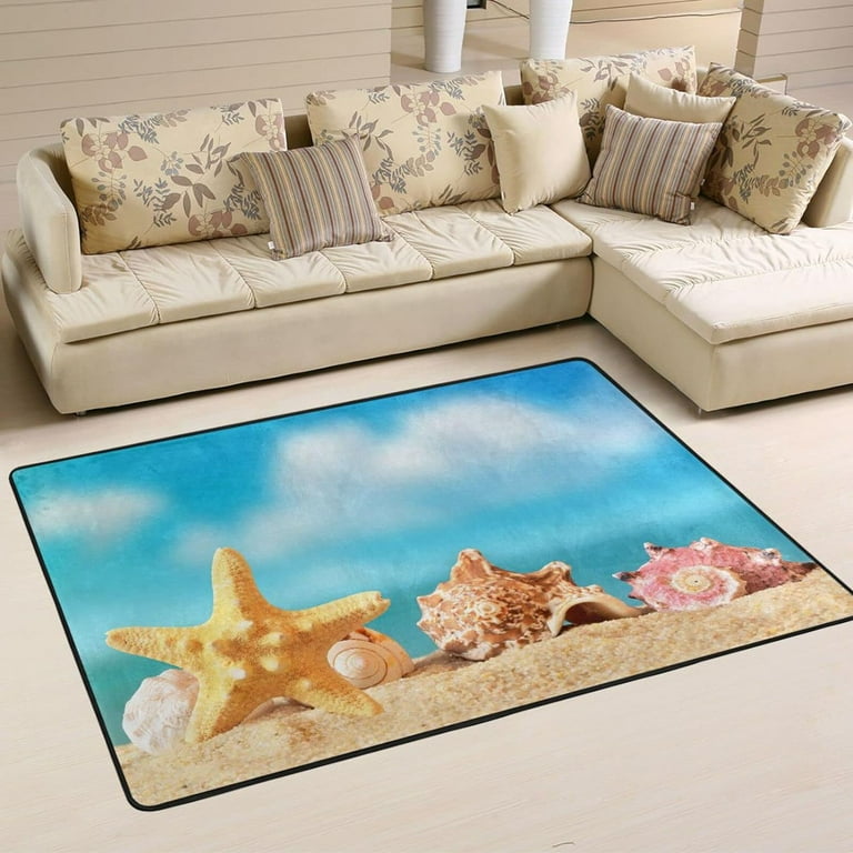 SKYSONIC 72×48in Summer Seashell Starfish Area Rug, Sandy Beach Seaside  Non-Slip Floor Carpet Comfort Floor Mats Decor for Indoor Living Dining  Room and Bedroom Area - Walmart.com