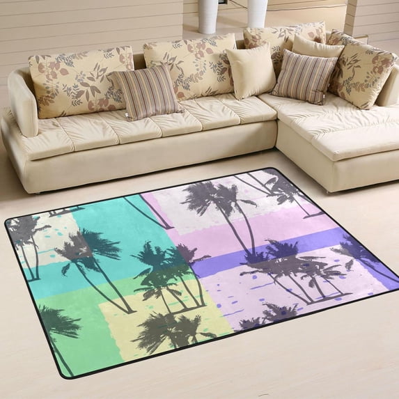 SKYSONIC 72x48in Tropical Exotic Palm Tree Area Rug, Artistic Plants Pattern Non-Slip Floor Carpet for Indoor Living Dining Room and Bedroom Area