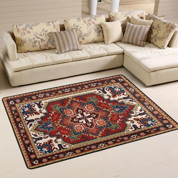 SKYSONIC 72x48in Abstract Red Texture Area Rug, Non-Slip Floor Carpet for Indoor Living Dining Room and Bedroom Area