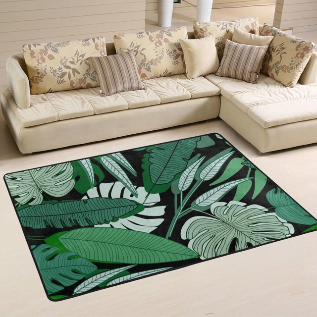 SKYSONIC 72x48in Jungle Palm Leaf Area Rug, Unique Green Plants Non ...