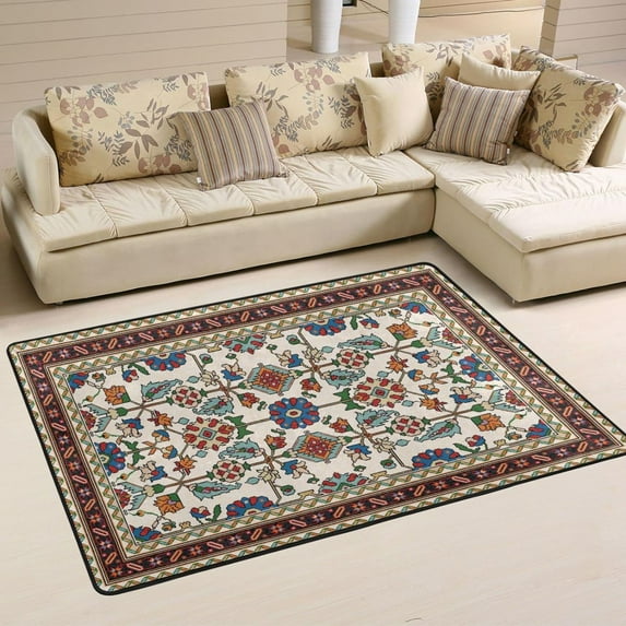 SKYSONIC 72x48in Rustic Style Theme Area Rug, Tribal Texture Non-Slip Floor Carpet for Indoor Living Dining Room and Bedroom Area
