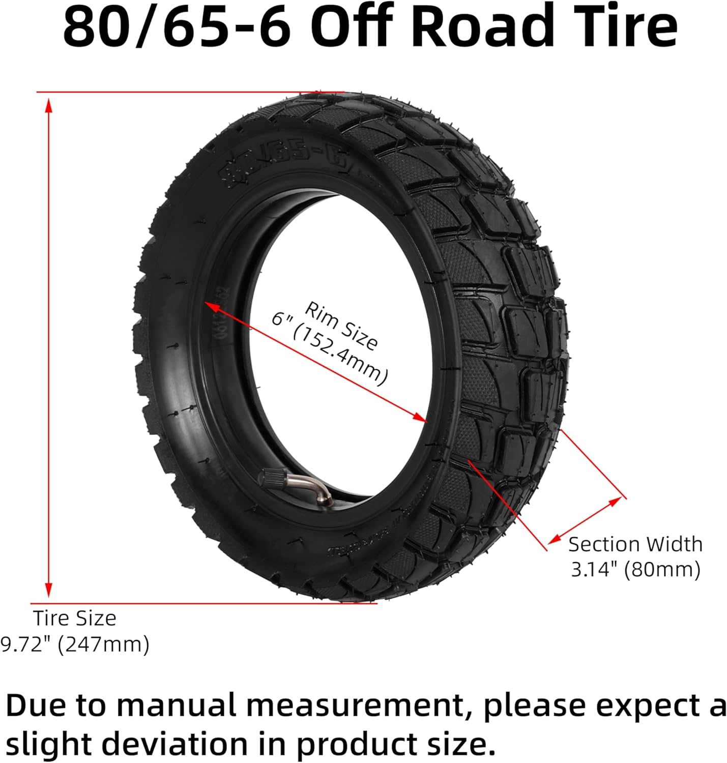 SKYSONIC 80/65-6 Tire with Inner Tube, 10x3.0 Inflatable Tire for Electric Pneumatic E- 255x80 Tires with 36v 48v 400w 500w 800w Hub Motor Mijia M365