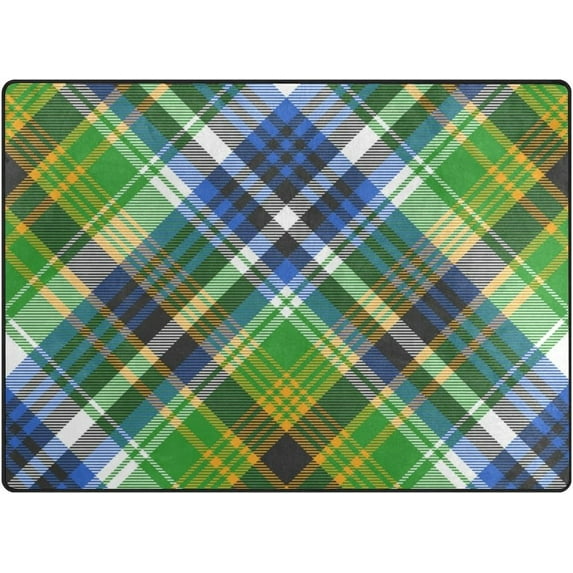 SKYSONIC 80x58 inches Lightweight Soft Area Rug Mat Indoor Floor Rugs Home Decoration for Kids Room Living Room Green Tartan Texture