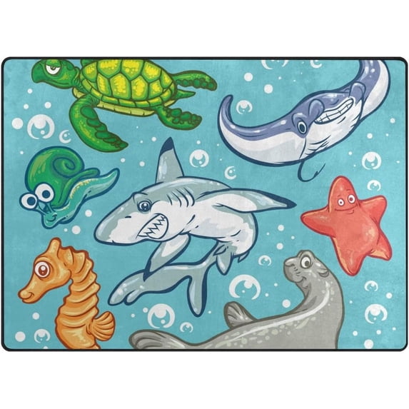 SKYSONIC 80x58 inches Lightweight Soft Area Rug Mat Indoor Floor Rugs Home Decoration for Kids Room Living Room Sea Animals Set