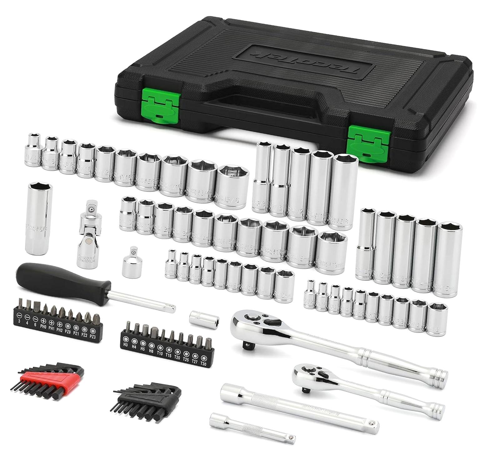 216-Piece Mechanics Tool Set – SAE & Metric With 1/2, 1/4, 3/8 Drive Sockets & Wrenches – Includes Case