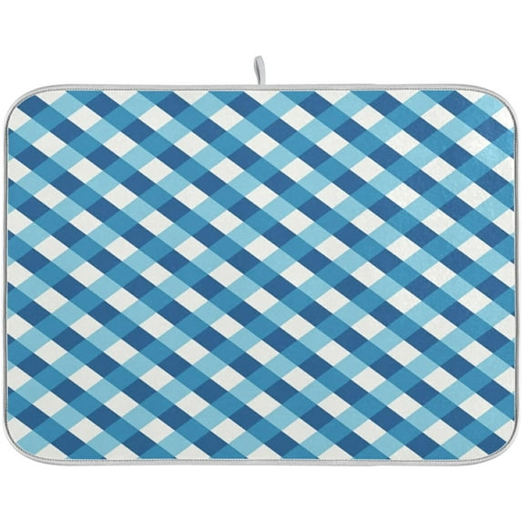SKYSONIC Absorbent Dish Drying Mat Blue Plaid Kitchen Counter Mat Protector,Reversible,Extra Large 24 x 18 Inches