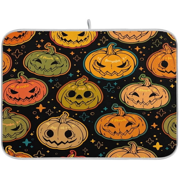 SKYSONIC Absorbent Dish Drying Mat Bright Orange Haloween Pumpkins Kitchen Counter Mat Protector,Reversible,Extra Large 24 x 18 Inches