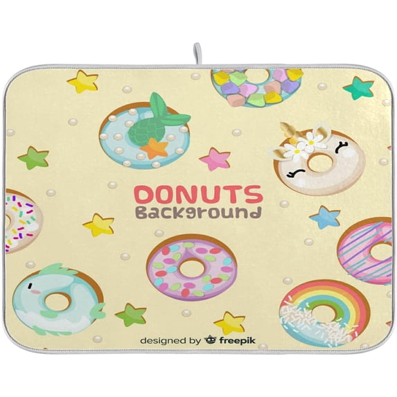SKYSONIC Absorbent Dish Drying Mat Donuts Stars Kitchen Counter Mat Protector,Reversible,Extra Large 24 x 18 Inches