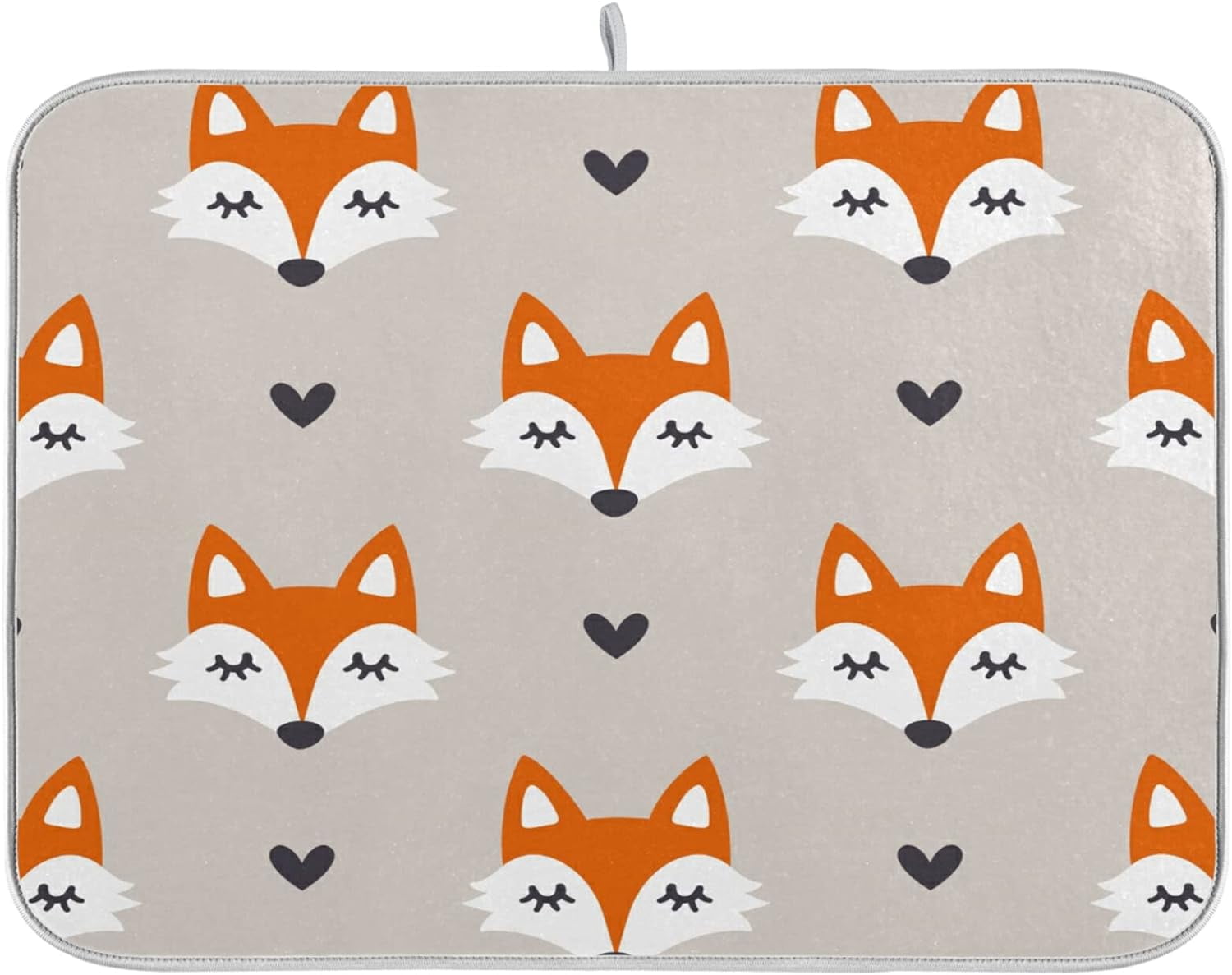 SKYSONIC Absorbent Dish Drying Mat Fox Pattern Hand Drawn Forest ...