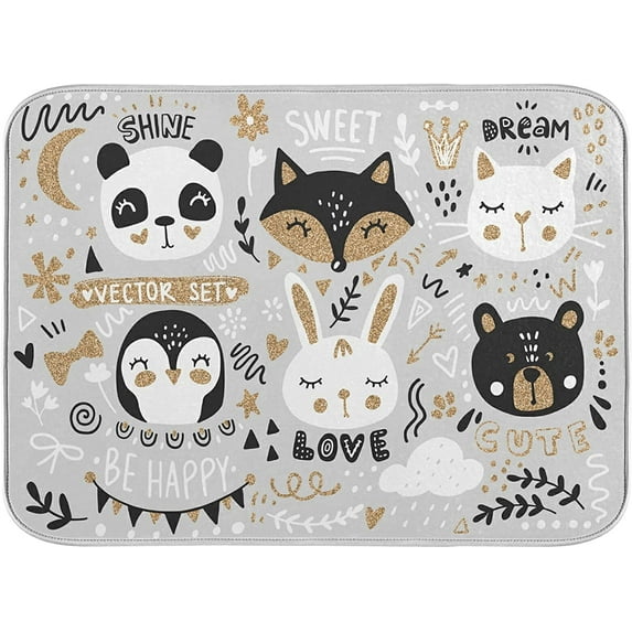 SKYSONIC Absorbent Dish Drying Mat Funny Animals Series Kitchen Counter Mat Protector,Reversible,Medium 18 x 16 Inches