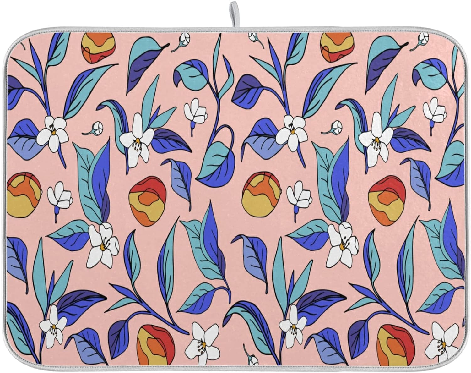 SKYSONIC Absorbent Dish Drying Mat Pinck Background With Peach Flowers ...