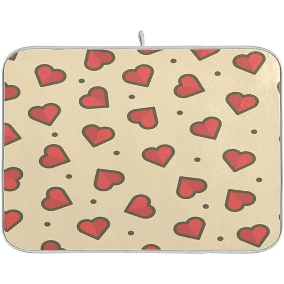 SKYSONIC Absorbent Dish Drying Mat Red Love Kitchen Counter Mat Protector,Reversible,Extra Large 24 x 18 Inches