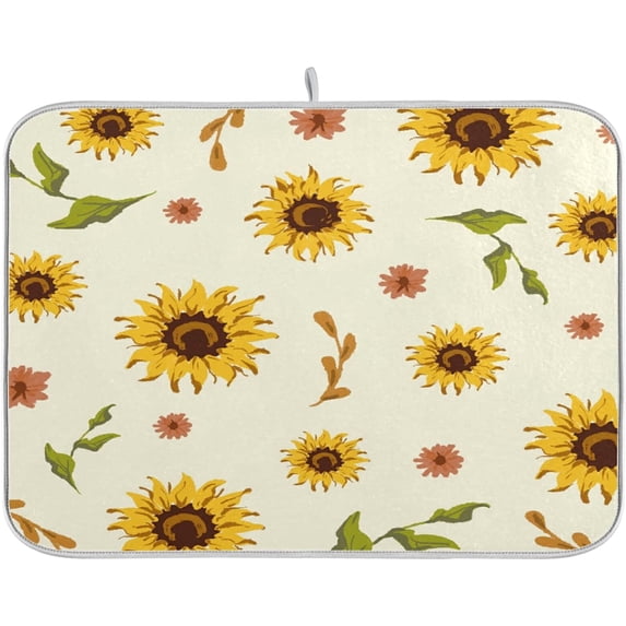 SKYSONIC Absorbent Dish Drying Mat Sunflowers With Leaf Kitchen Counter Mat Protector,Reversible,Extra Large 24 x 18 Inches