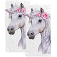 thumbnail image 1 of SKYSONIC Absorbent Face Bath Towels Set of 2 Pcs Unicorn with a Wreath of Flowers Fingertip Hand Towels for Bathroom Kitchen 30"x15", 1 of 6