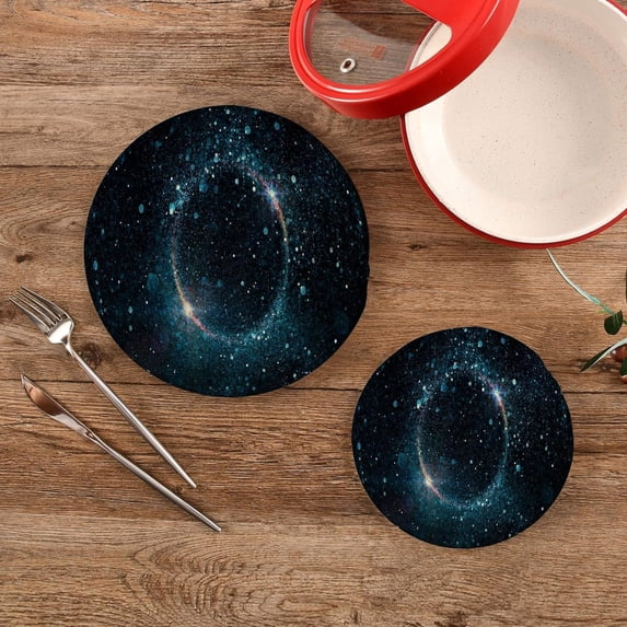 SKYSONIC Abstract Black Hole Trivet Round Hot Pads, Set of 2 3D Bling Pot Holder Heat Resistant Trivets Cotton Thread Weave Trivet Mats for Kitchen Counter Hot Dishes Pot Teapot Table Decor