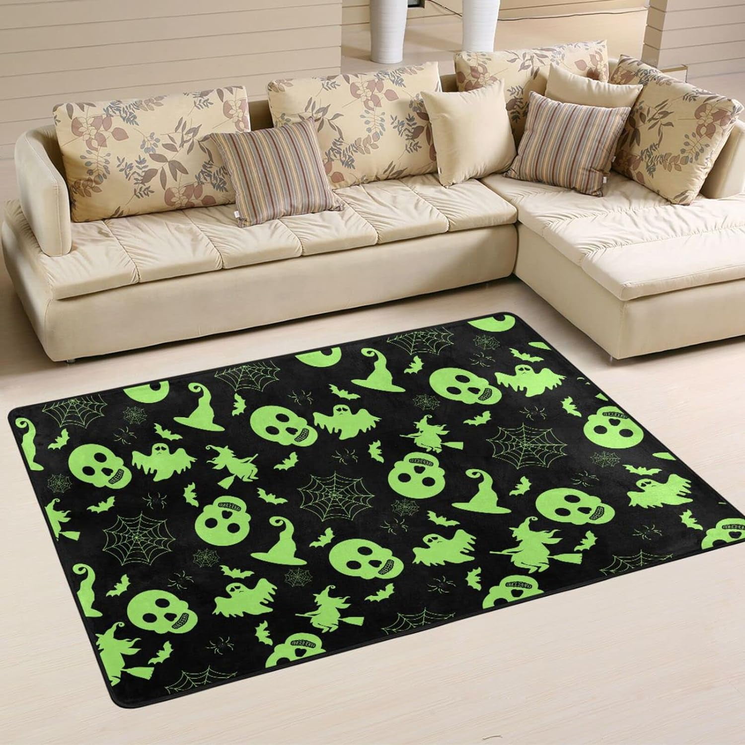 SKYSONIC Abstract Halloween Spooky Witch Non-Slip Area Rug, Fluorescent ...