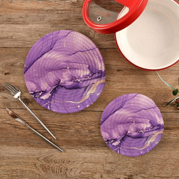 SKYSONIC Abstract Luxury Lavender Pot Holders Trivets, 2 Pcs Heat Resistant Trivets,Liquid Watercolor Cotton Thread Weave Mats for Hot Pads Pans Pot Bowl Teapot for Kitchen Decor