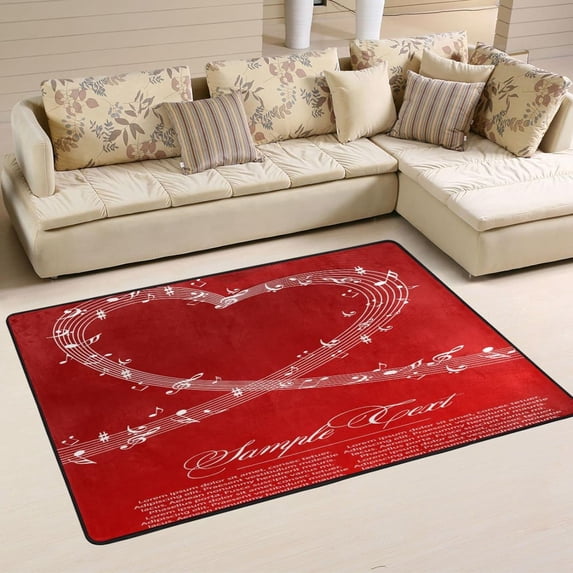 SKYSONIC Abstract Music Heart Non-Slip Area Rug, Valentine Red Floor Carpet Comfort Floor Mats Decor for Indoor Front Porch Living Room Bedroom Kitchen, 36"x24"