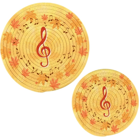 SKYSONIC Abstract Musical Maple Leaves Pot Holders Trivets, 2 Pcs Heat Resistant Trivets,Hello Autumn Cotton Thread Weave Mats for Hot Pads Pans Pot Bowl Teapot for Kitchen Decor