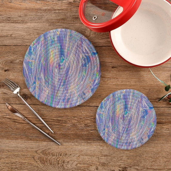 SKYSONIC Abstract Shining Trivet Round Hot Pads, Set of 2 Pot Holder Heat Resistant Trivets Cotton Thread Weave Mats for Kitchen Counter Hot Dishes Pot Teapot Table Decor