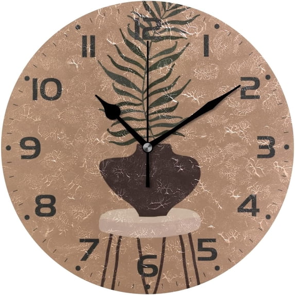 SKYSONIC Abstract Tropical Leaf Geometric Shapes Wall Clock 10 Inch Silent Non Ticking Round Clock Oil Painting Clock Easy to Read Clock for Living Room Bedroom Bathroom Home Decor