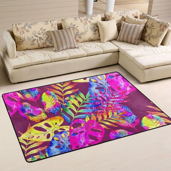 SKYSONIC Abstract Tropical Leaves Area Rug 72x48in Colorful Non-Slip Floor Carpet for Indoor Living Dining Room and Bedroom Area