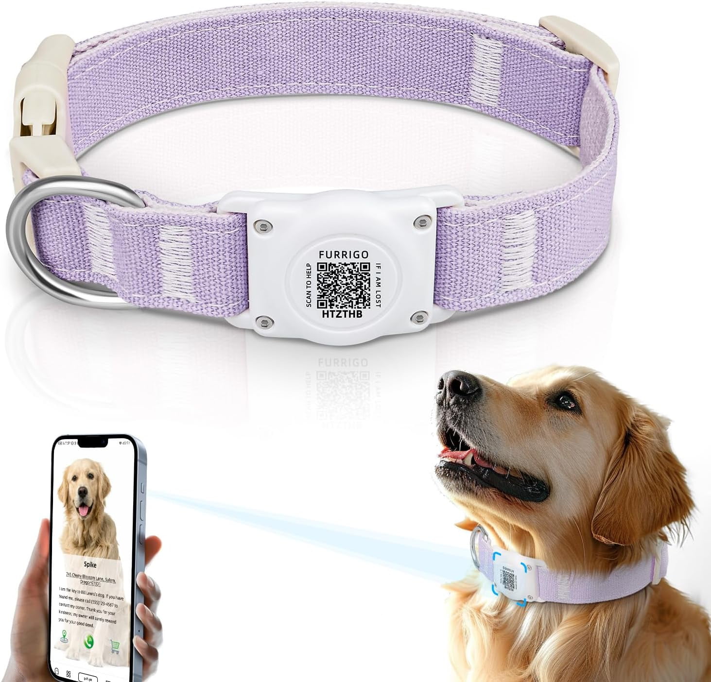 Amazon airtag dog collar with waterproof air tag holder luminous reflectivecomfortable