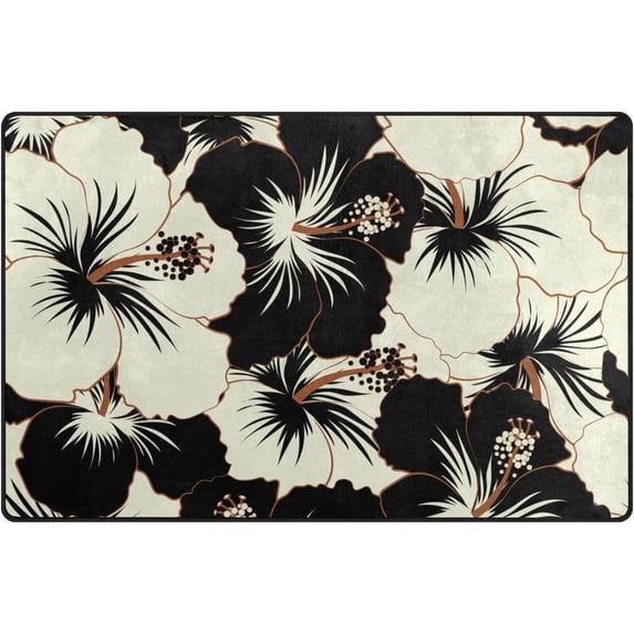 SKYSONIC Aloha Typography Hibiscus Area Rug Pad 60x39 inch, 100% Light Weight Polyester Fabric for Living Bedroom