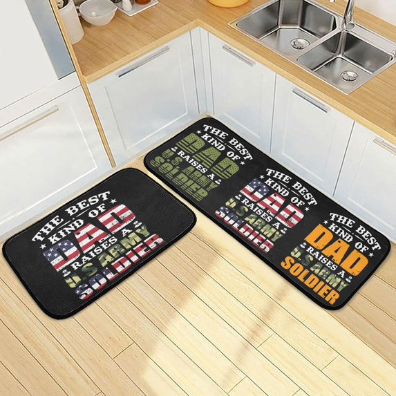 SKYSONIC Americ Best Dad Kitchen Rugs and Mats 2 Pcs, U.s. Army Soldier Non-Slip Floor Runner Mat for Living Room Bedroom Dorm Hallyway Home Decor 19.7"x27.6"+19.7"x47.2"