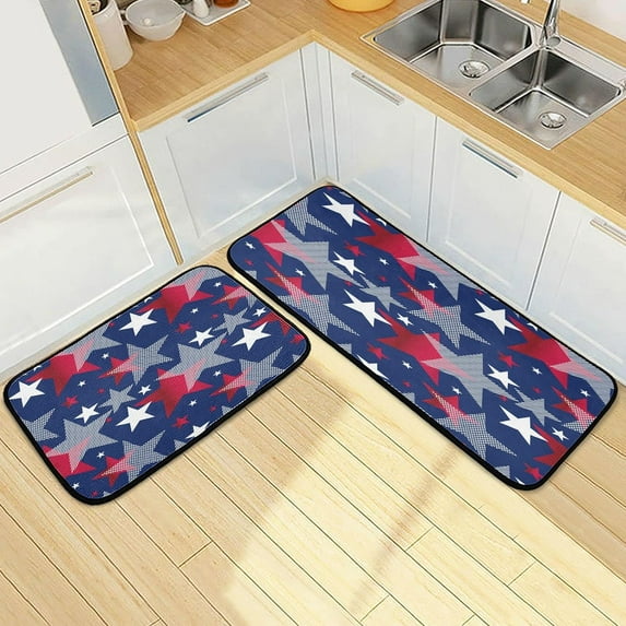 SKYSONIC American National Symbol Stars Kitchen Rugs Set of 2, United States Patriotic Floor Runner Area Rug Washable Carpet Mat Perfect for Living Room Bedroom Entryway