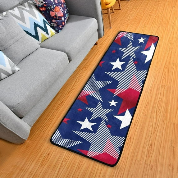 SKYSONIC American National Symbol Stars Runner Rug with Rubber Backing, United States Patriotic Non Slip Entryway Rug Runner Washable Soft Area Rug Carpet for Hallway Bedroom Kitchen Decor,2'x6'