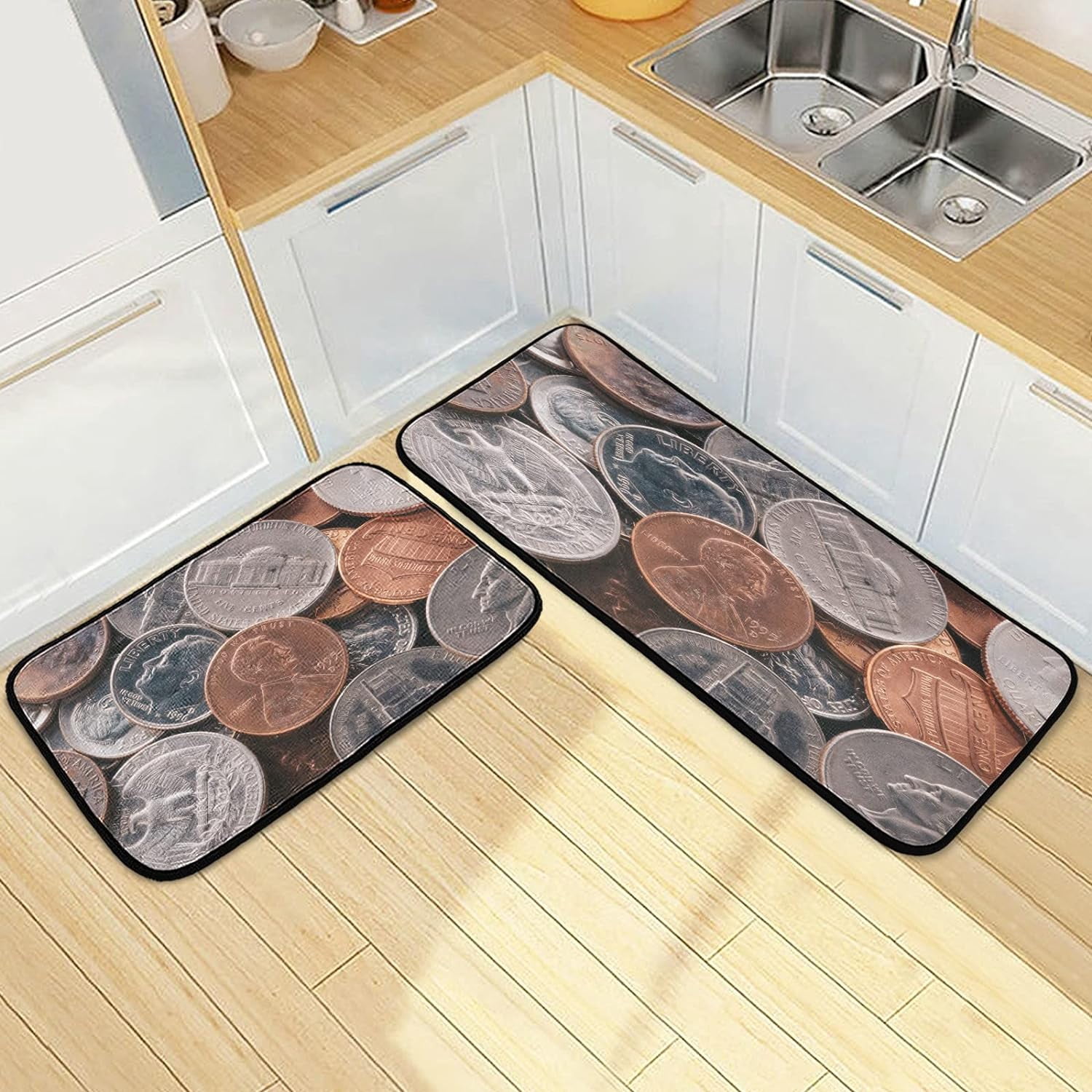 Ruler Coin Rug SKYSONIC American Penny Money Kitchen Mats and Rugs Coins Floor Runner ...