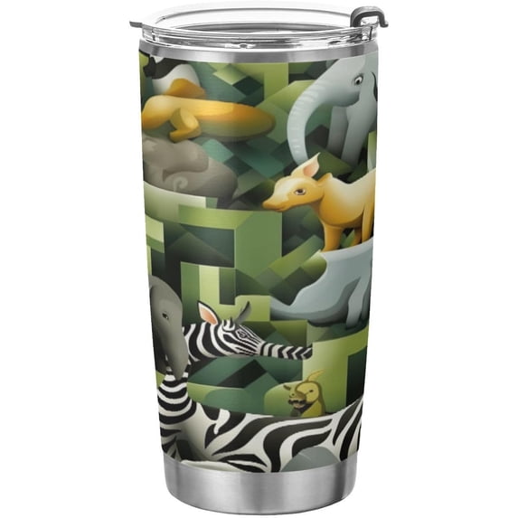 SKYSONIC Animals Tumbler Stainless Steel Double Wall Vacuum Reusable Insulated Mug with Straw and Built-in Coaste for Cold and Hot Beverages, 20oz