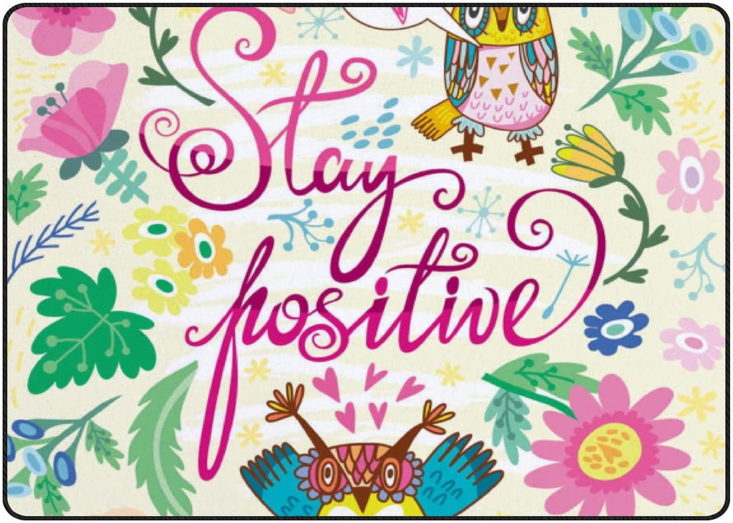 SKYSONIC Area Rug Beautiful Floral Pattern with Stay Positive Nursery ...